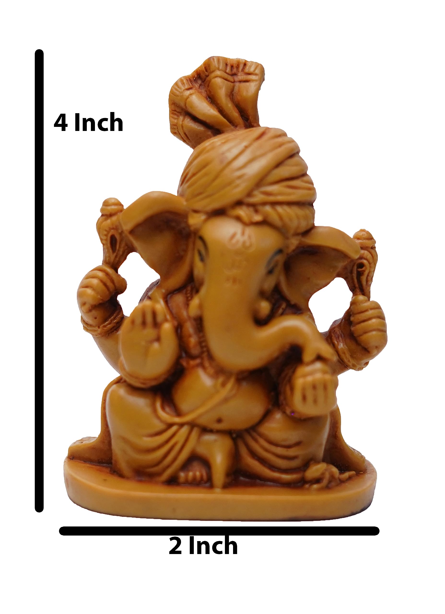 KariGhar Feta Ganesh Idol Perfect Idol for Car Dashboard/ Home/ Living Room/ Puja Room/ Gifting (Brown, 2X2.75X4 inches)